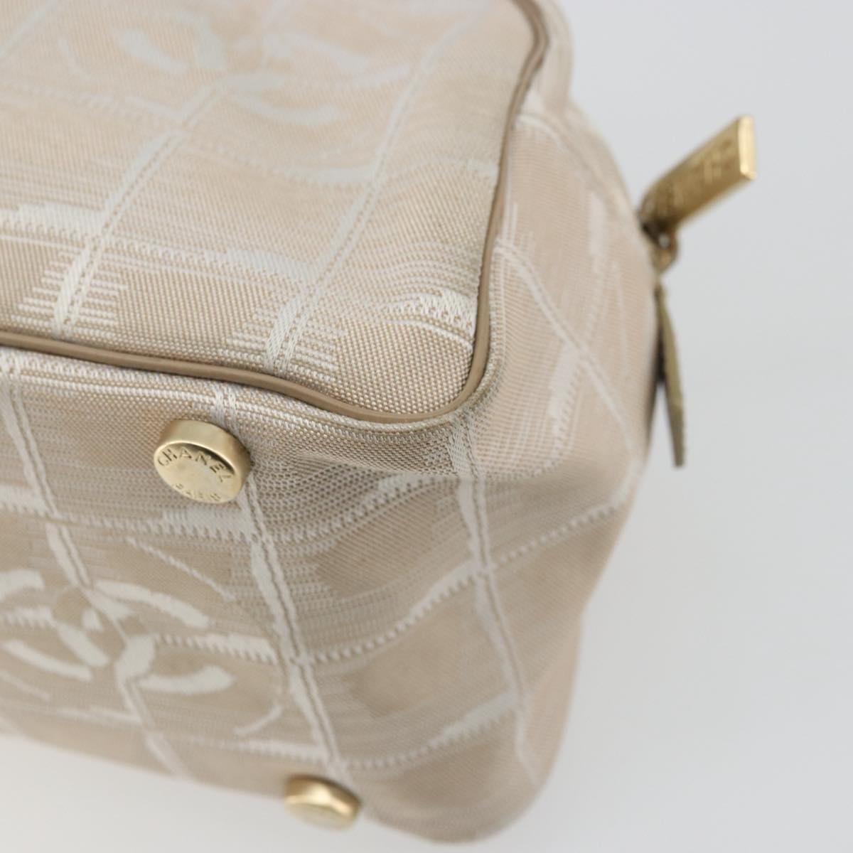 CHANEL New Travel Line Hand Bag Nylon Ivory Gold CC Auth 176303A