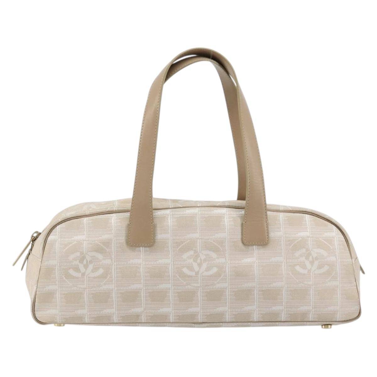 CHANEL New Travel Line Hand Bag Nylon Ivory Gold CC Auth 176303A