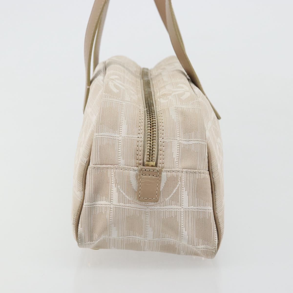 CHANEL New Travel Line Hand Bag Nylon Ivory Gold CC Auth 176303A