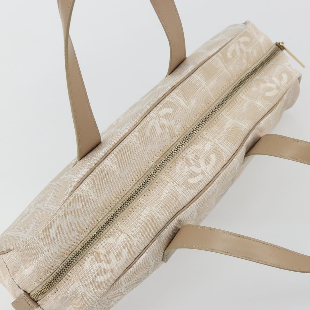 CHANEL New Travel Line Hand Bag Nylon Ivory Gold CC Auth 176303A