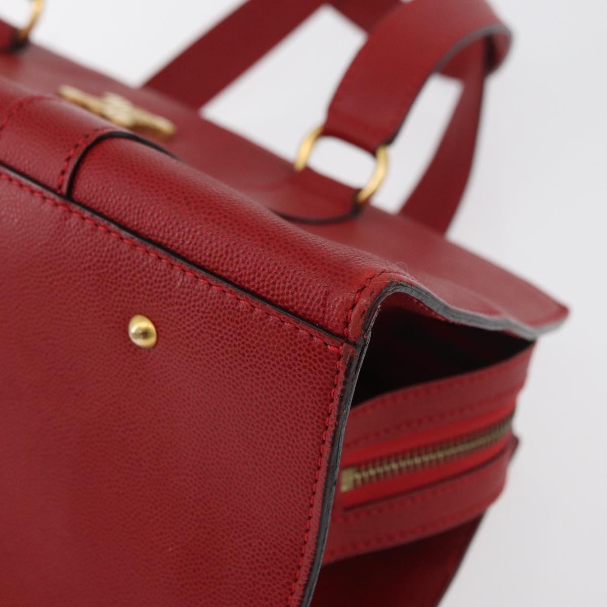 CELINE Hand Bag Leather Red Gold Auth 176319