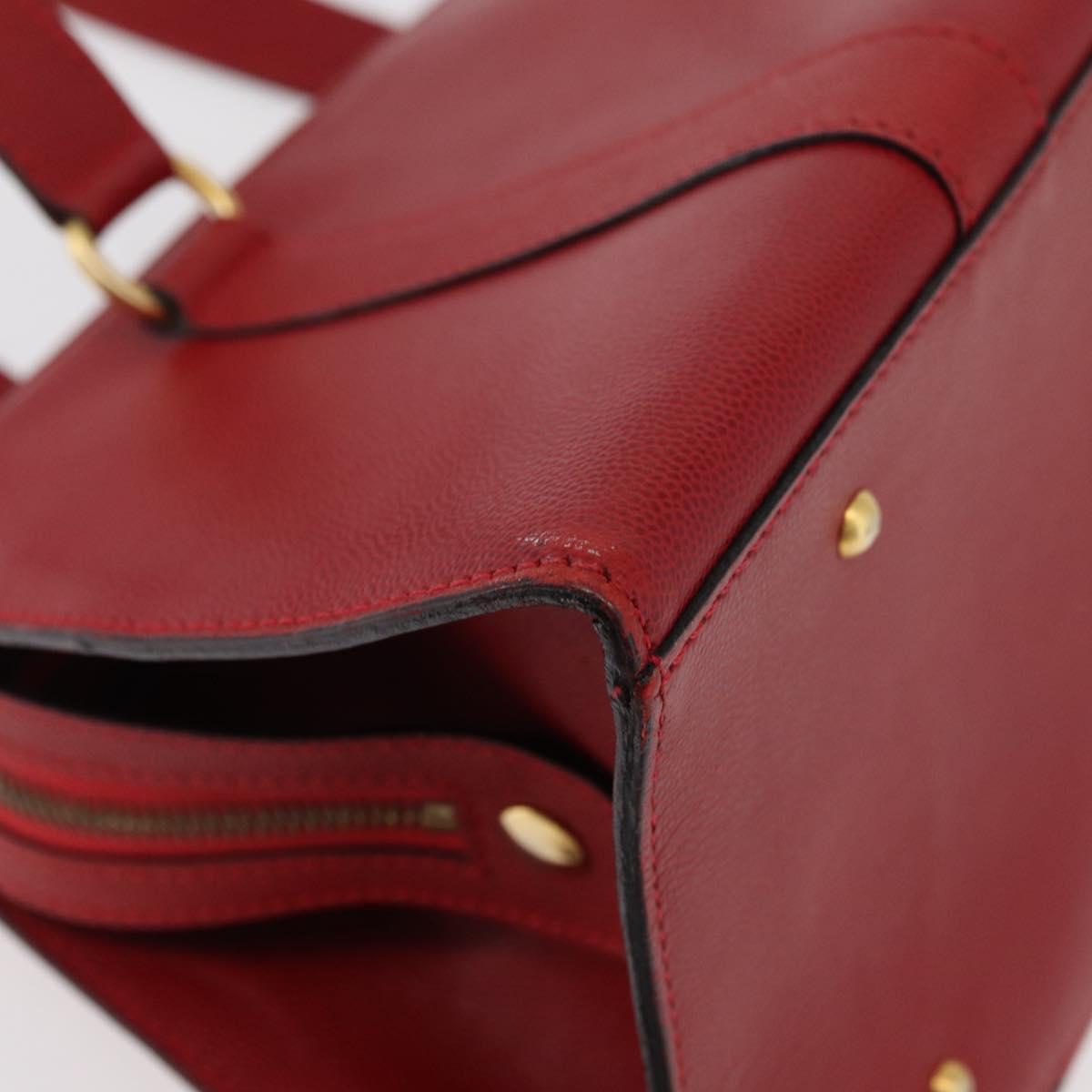 CELINE Hand Bag Leather Red Gold Auth 176319