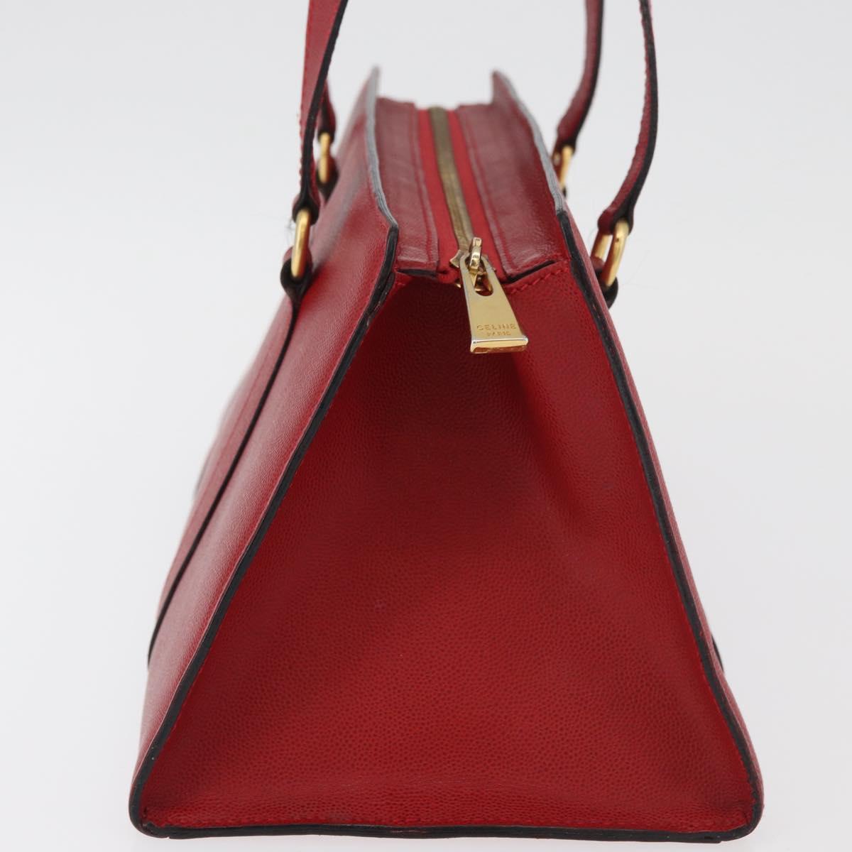 CELINE Hand Bag Leather Red Gold Auth 176319