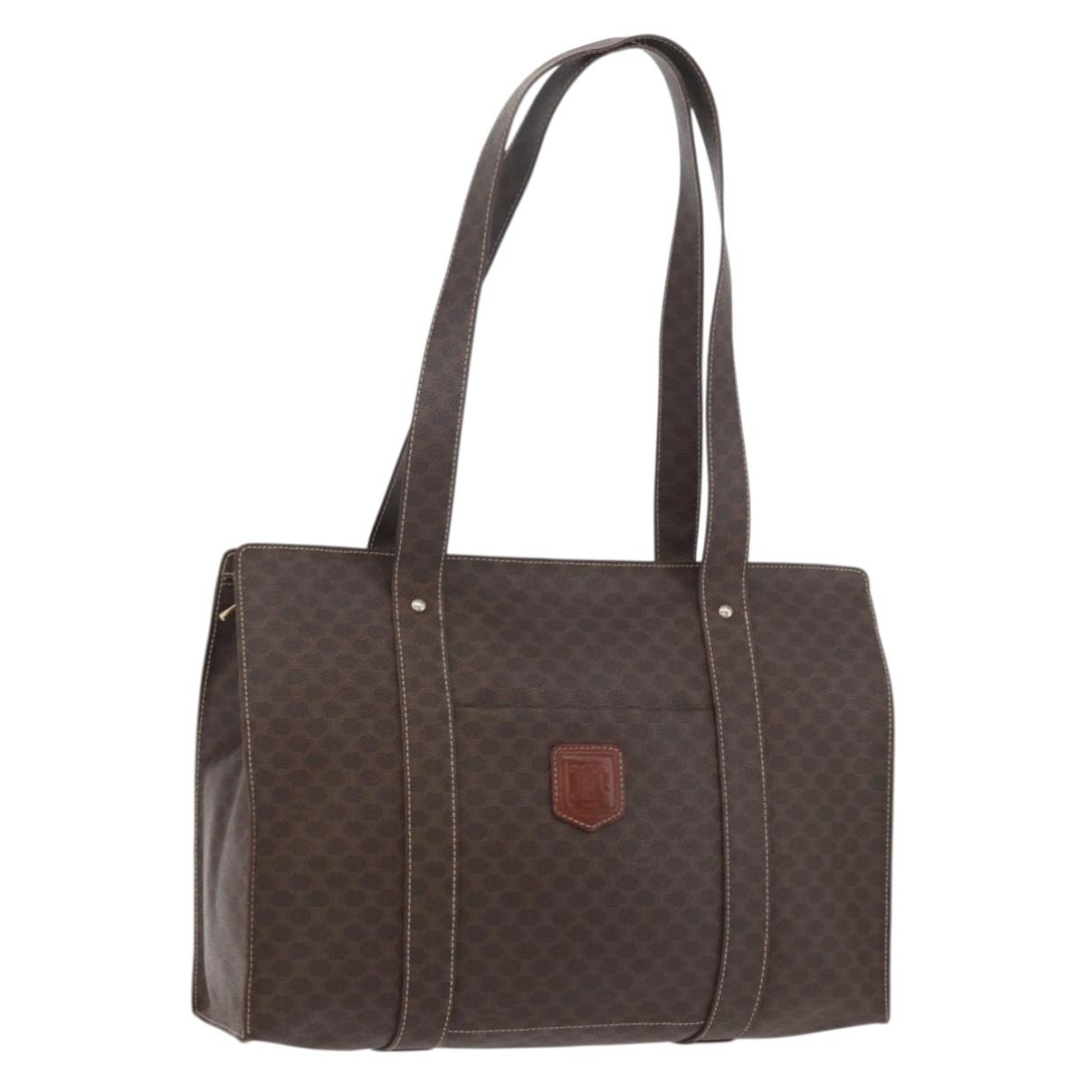 CELINE Macadam Canvas Tote Bag PVC Leather Brown Gold Auth 176329