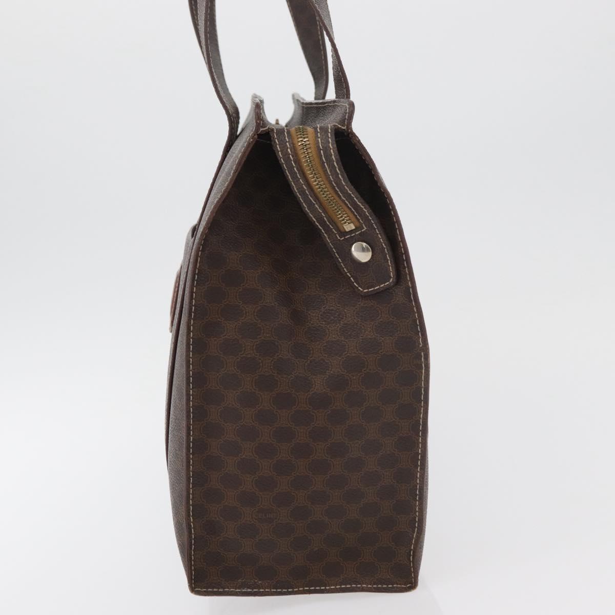 CELINE Macadam Canvas Tote Bag PVC Leather Brown Gold Auth 176329