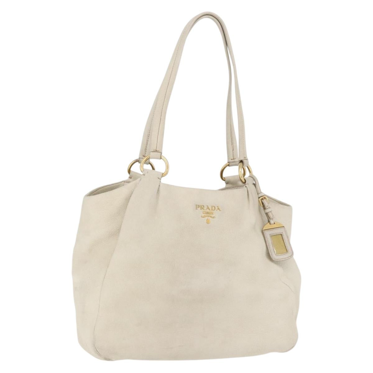 PRADA Tote Bag Leather Ivory Gold Auth 176345