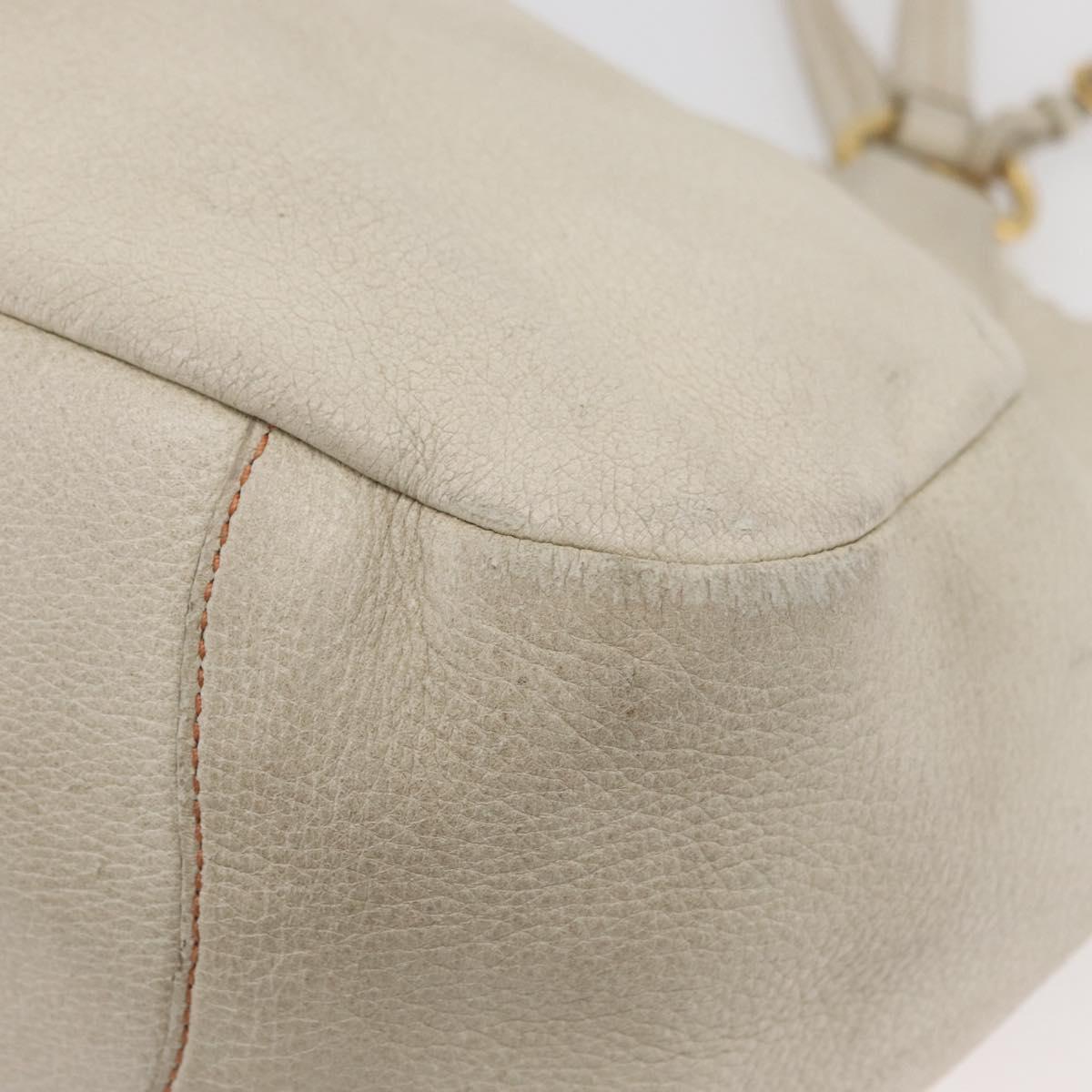 PRADA Tote Bag Leather Ivory Gold Auth 176345