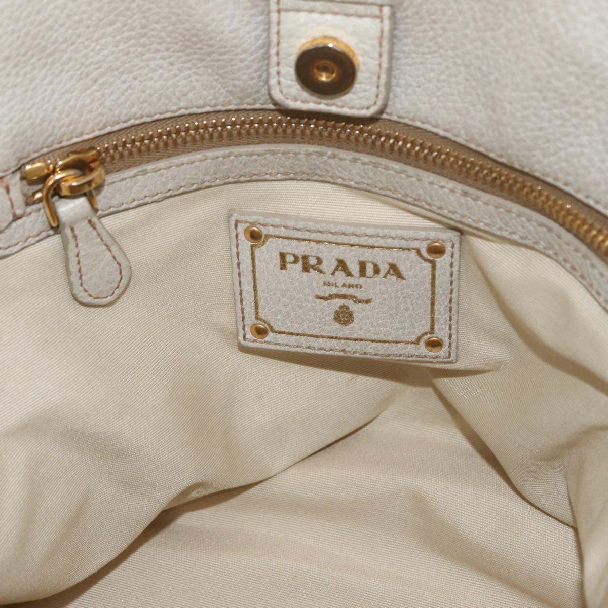 PRADA Tote Bag Leather Ivory Gold Auth 176345