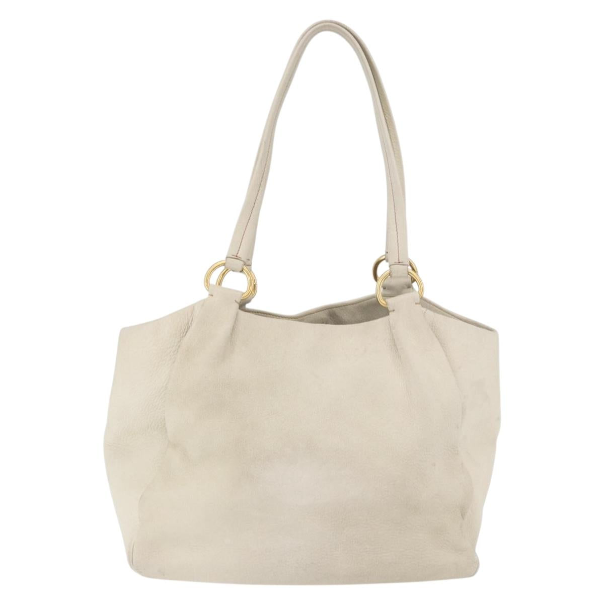 PRADA Tote Bag Leather Ivory Gold Auth 176345