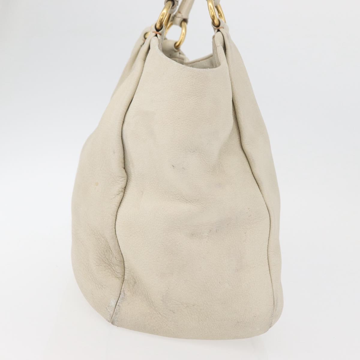 PRADA Tote Bag Leather Ivory Gold Auth 176345