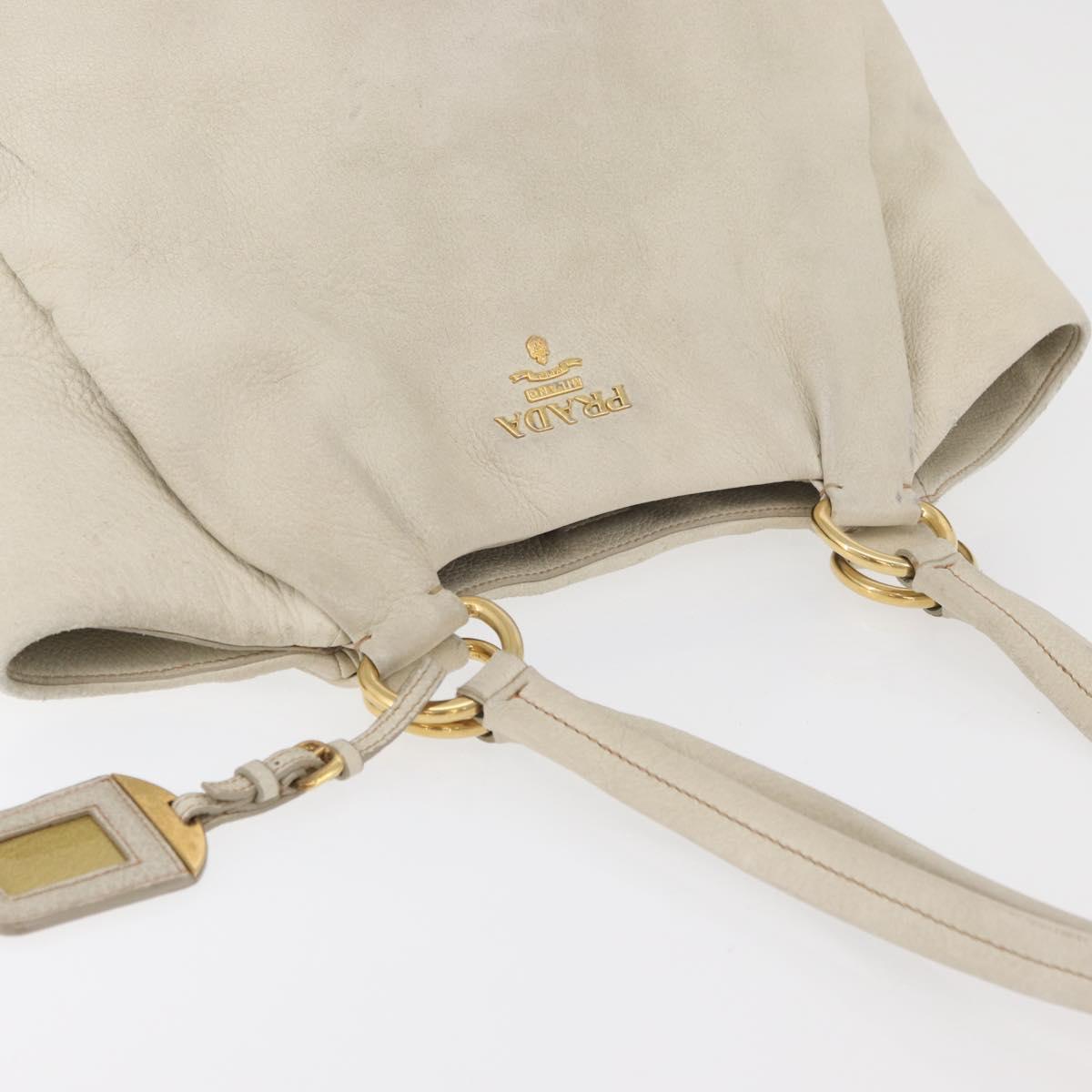 PRADA Tote Bag Leather Ivory Gold Auth 176345