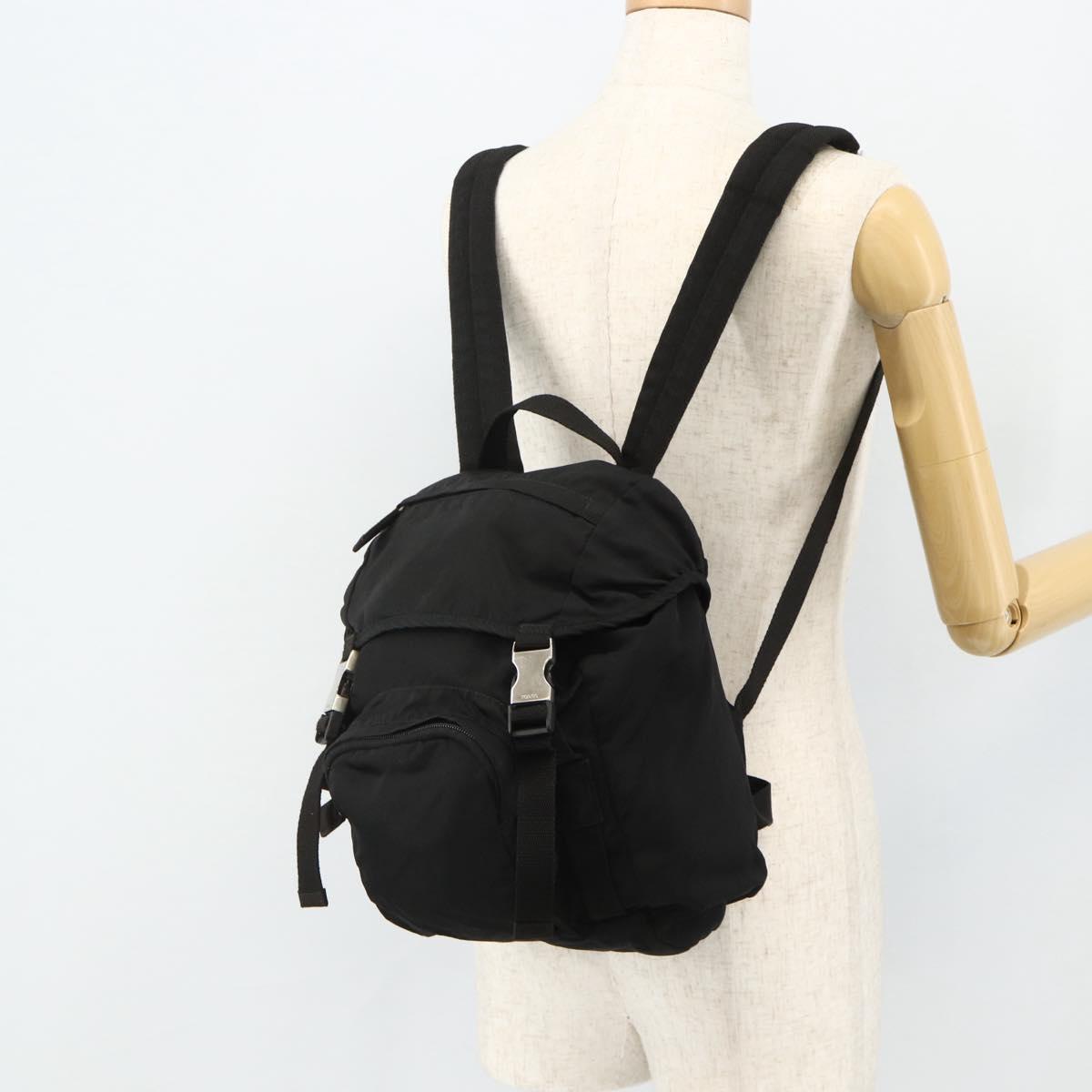 PRADA Backpack Nylon Black Silver Auth 176348A
