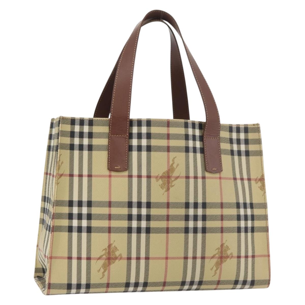 BURBERRY Nova Check Tote Bag PVC Beige Gold Auth 176349A