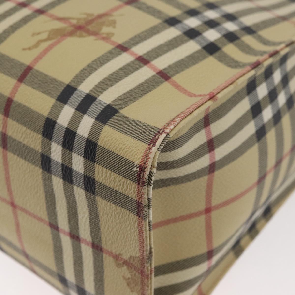 BURBERRY Nova Check Tote Bag PVC Beige Gold Auth 176349A