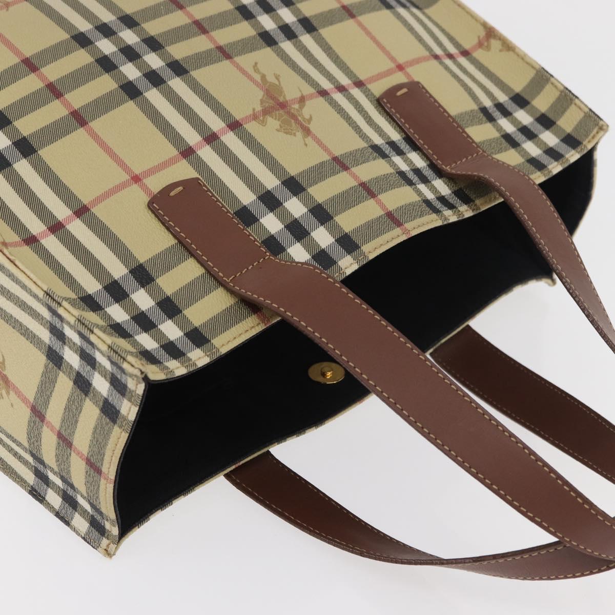 BURBERRY Nova Check Tote Bag PVC Beige Gold Auth 176349A