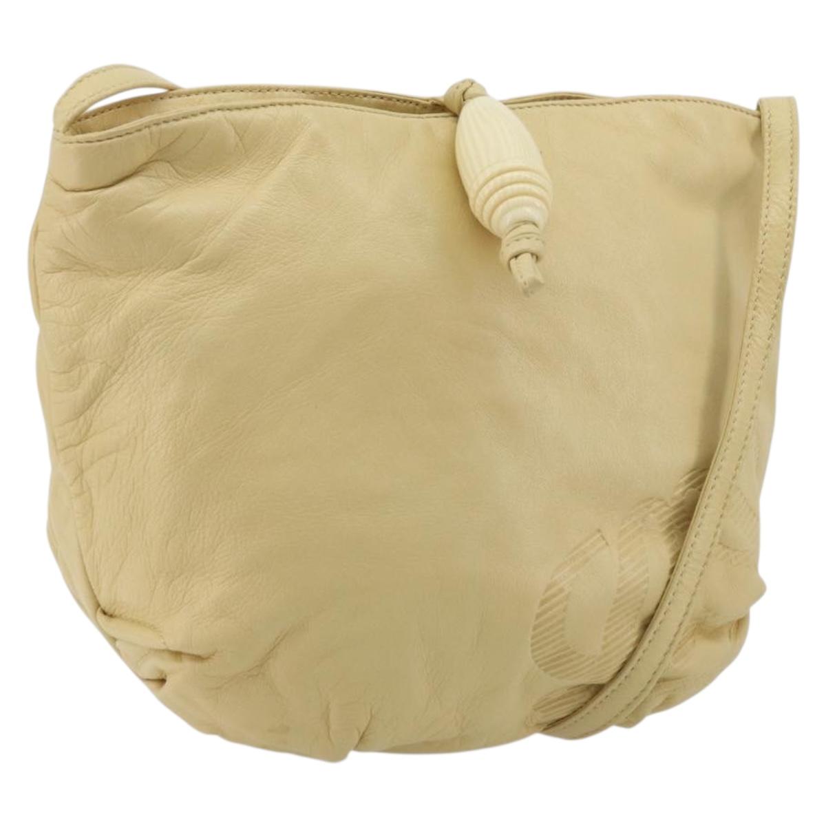 LOEWE Anagram Shoulder Bag Leather Beige Auth 176351