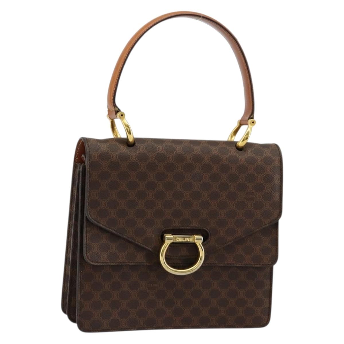 CELINE Macadam Canvas Hand Bag PVC Leather Brown Gold Auth 176358