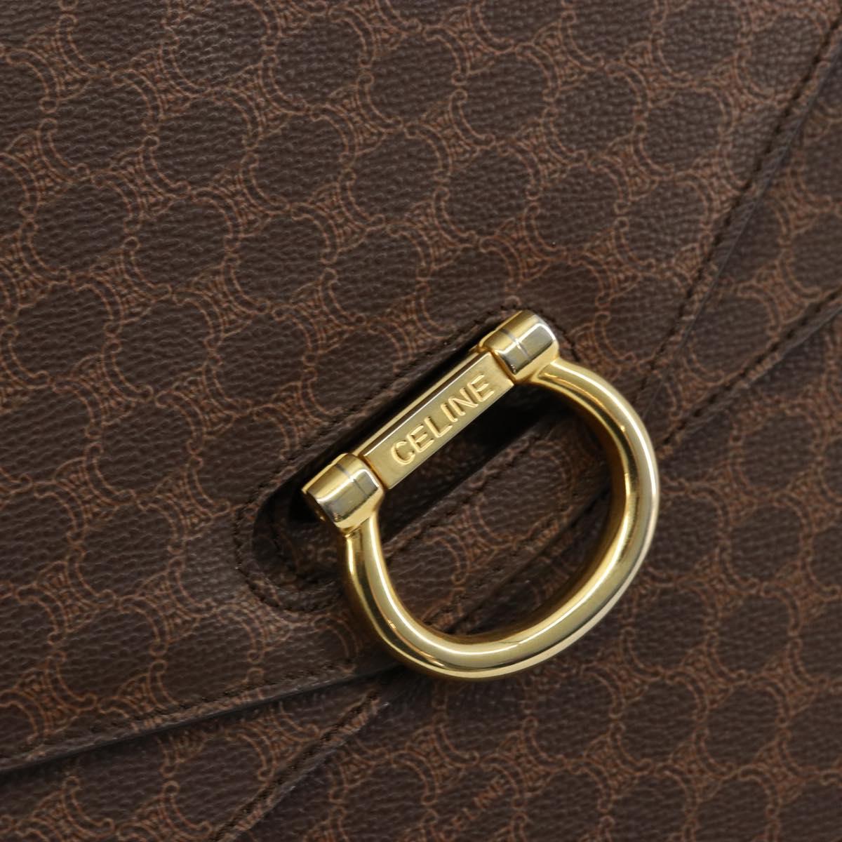 CELINE Macadam Canvas Hand Bag PVC Leather Brown Gold Auth 176358
