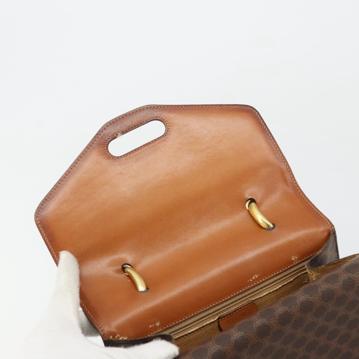 CELINE Macadam Canvas Hand Bag PVC Leather Brown Gold Auth 176358