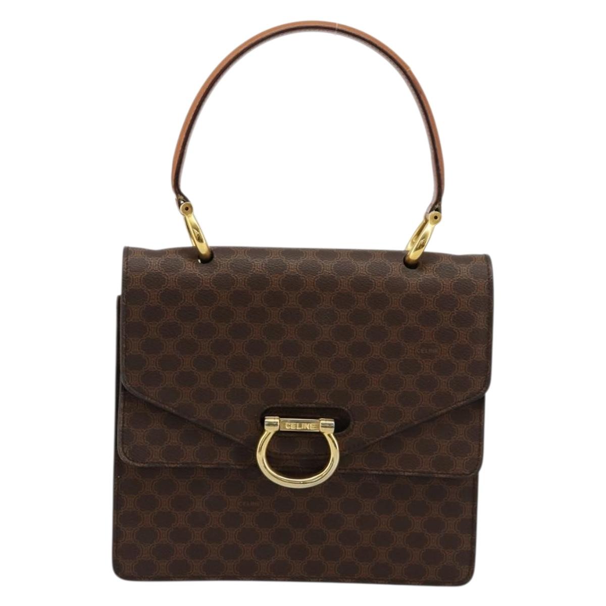 CELINE Macadam Canvas Hand Bag PVC Leather Brown Gold Auth 176358