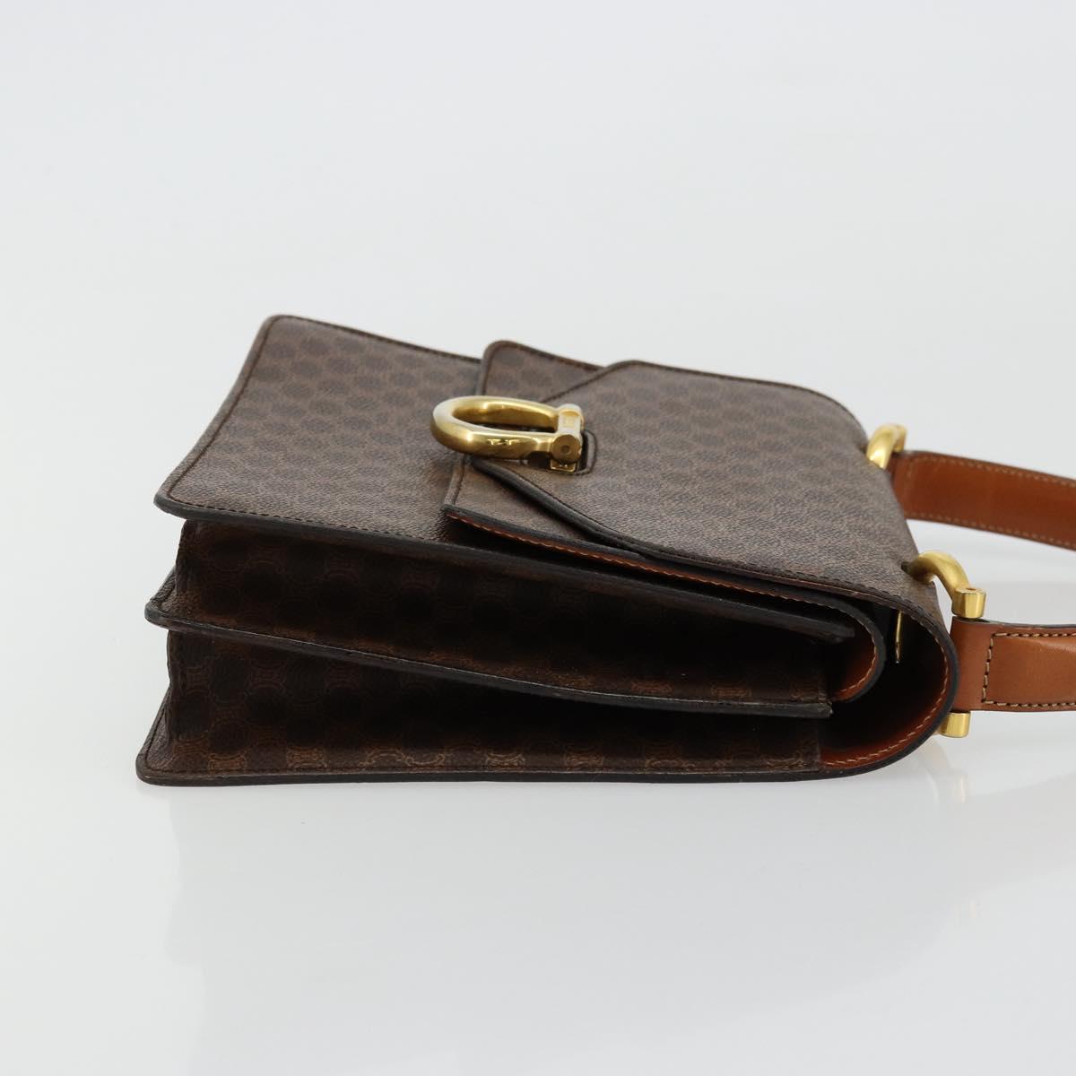 CELINE Macadam Canvas Hand Bag PVC Leather Brown Gold Auth 176358