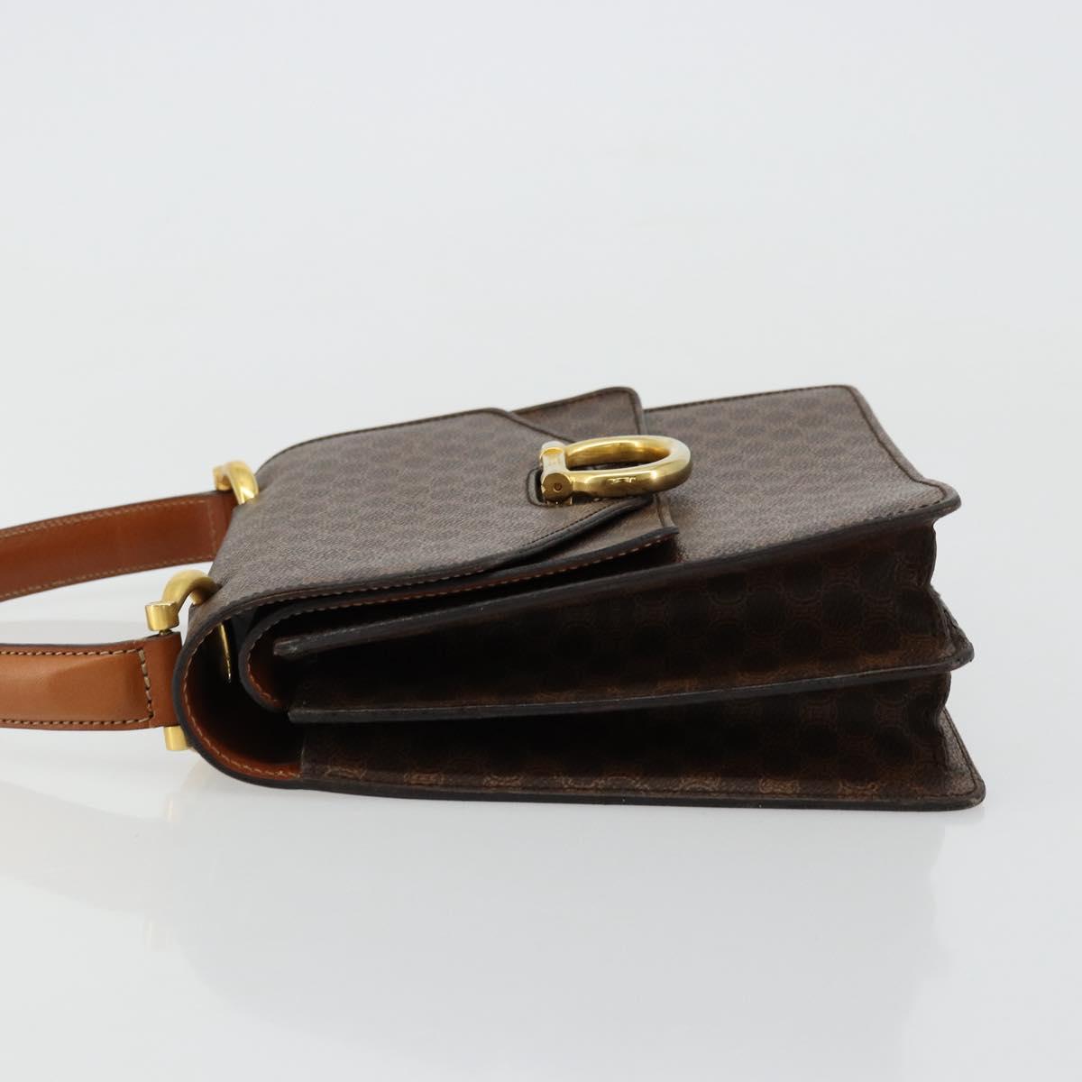 CELINE Macadam Canvas Hand Bag PVC Leather Brown Gold Auth 176358