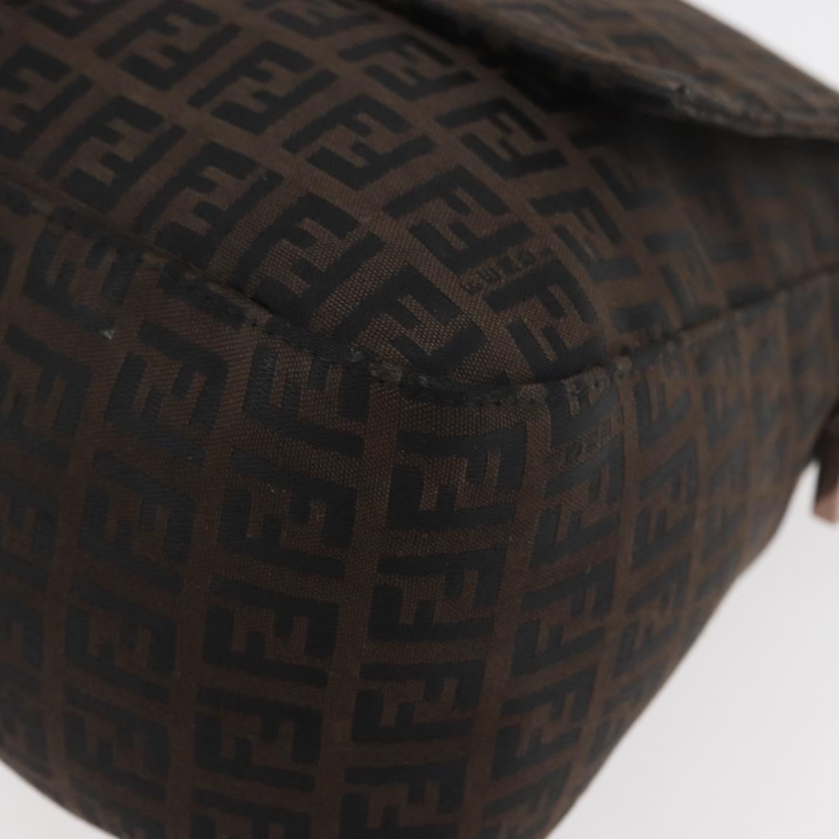 FENDI Zucchino Canvas Mamma Baguette Shoulder Bag Brown Black Auth 176363A