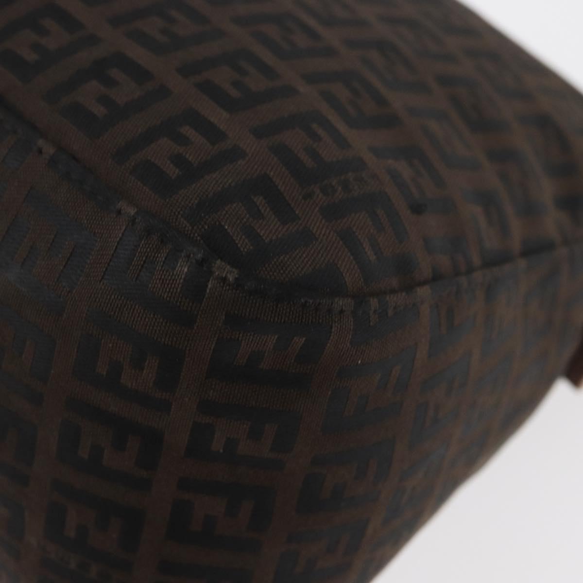 FENDI Zucchino Canvas Mamma Baguette Shoulder Bag Brown Black Auth 176363A