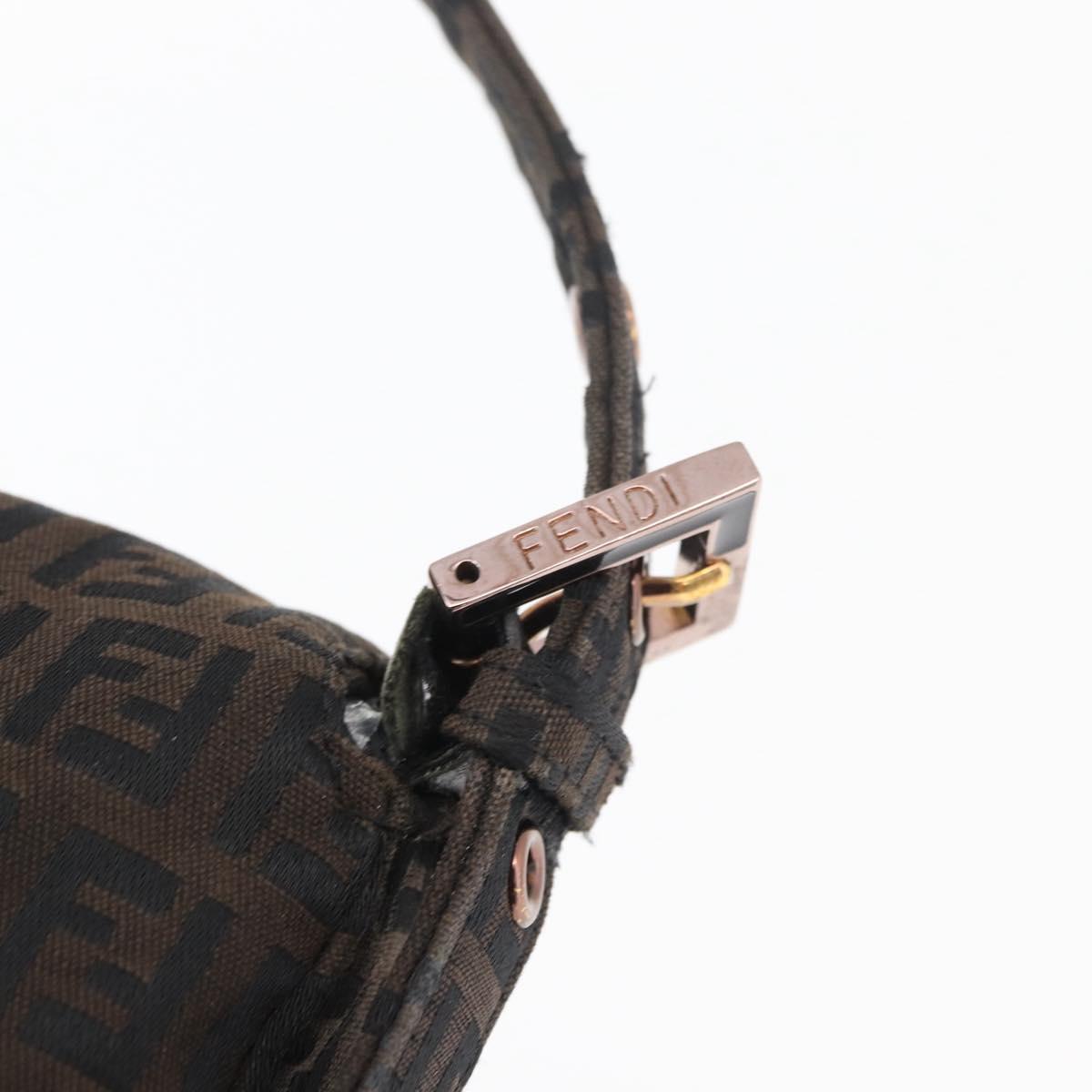 FENDI Zucchino Canvas Mamma Baguette Shoulder Bag Brown Black Auth 176363A