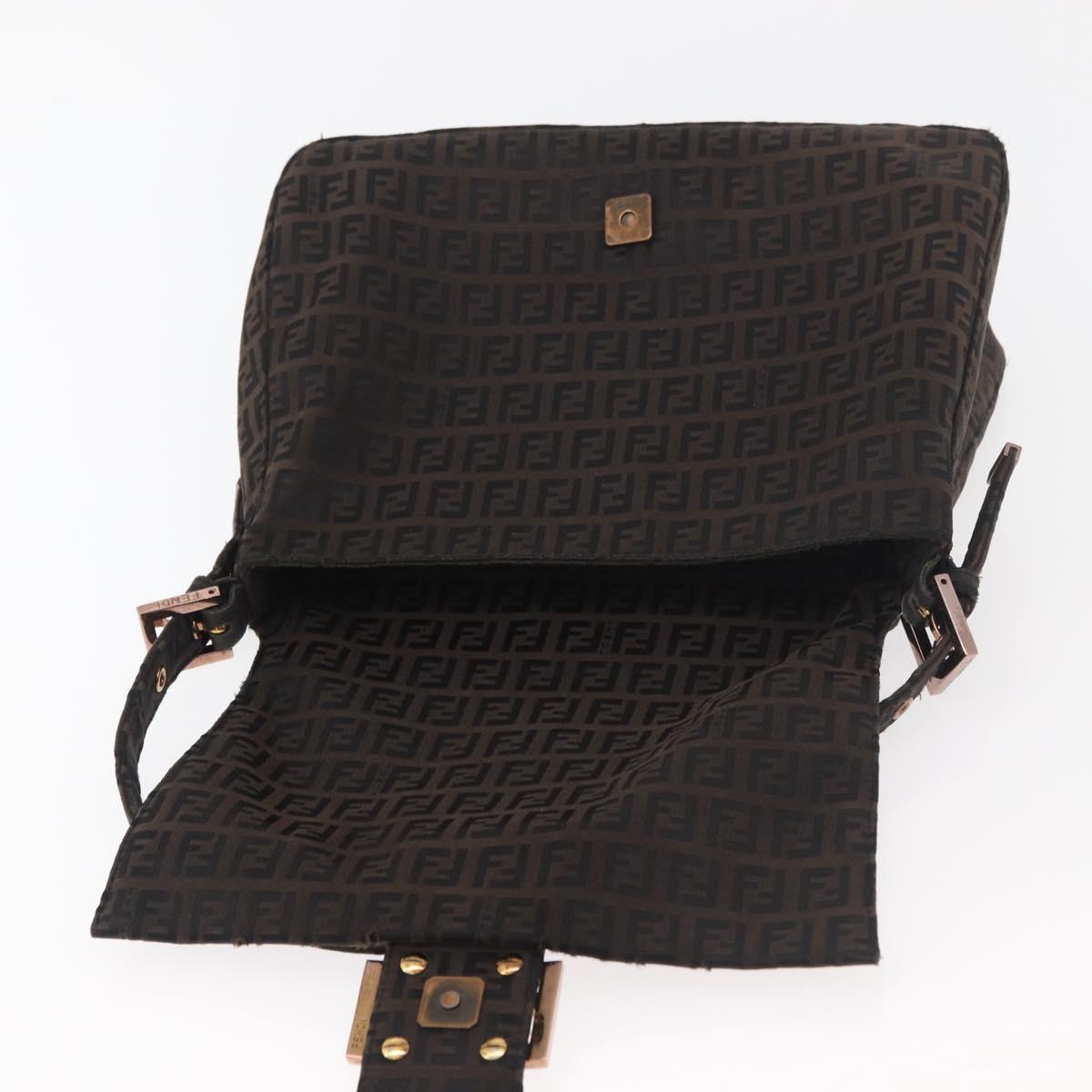 FENDI Zucchino Canvas Mamma Baguette Shoulder Bag Brown Black Auth 176363A
