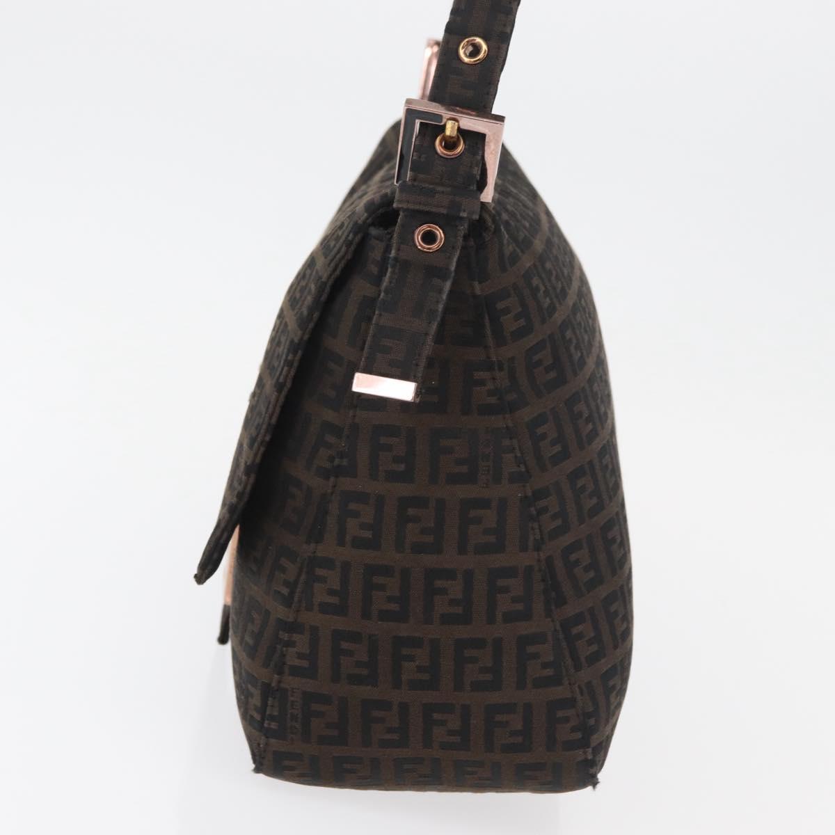 FENDI Zucchino Canvas Mamma Baguette Shoulder Bag Brown Black Auth 176363A
