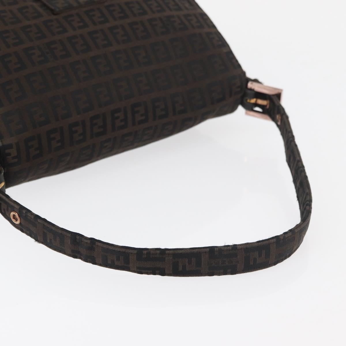 FENDI Zucchino Canvas Mamma Baguette Shoulder Bag Brown Black Auth 176363A