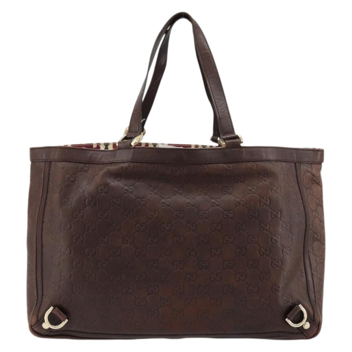 GUCCI GG Canvas Guccissima Tote Bag Leather Brown Gold 141472 Auth 176366