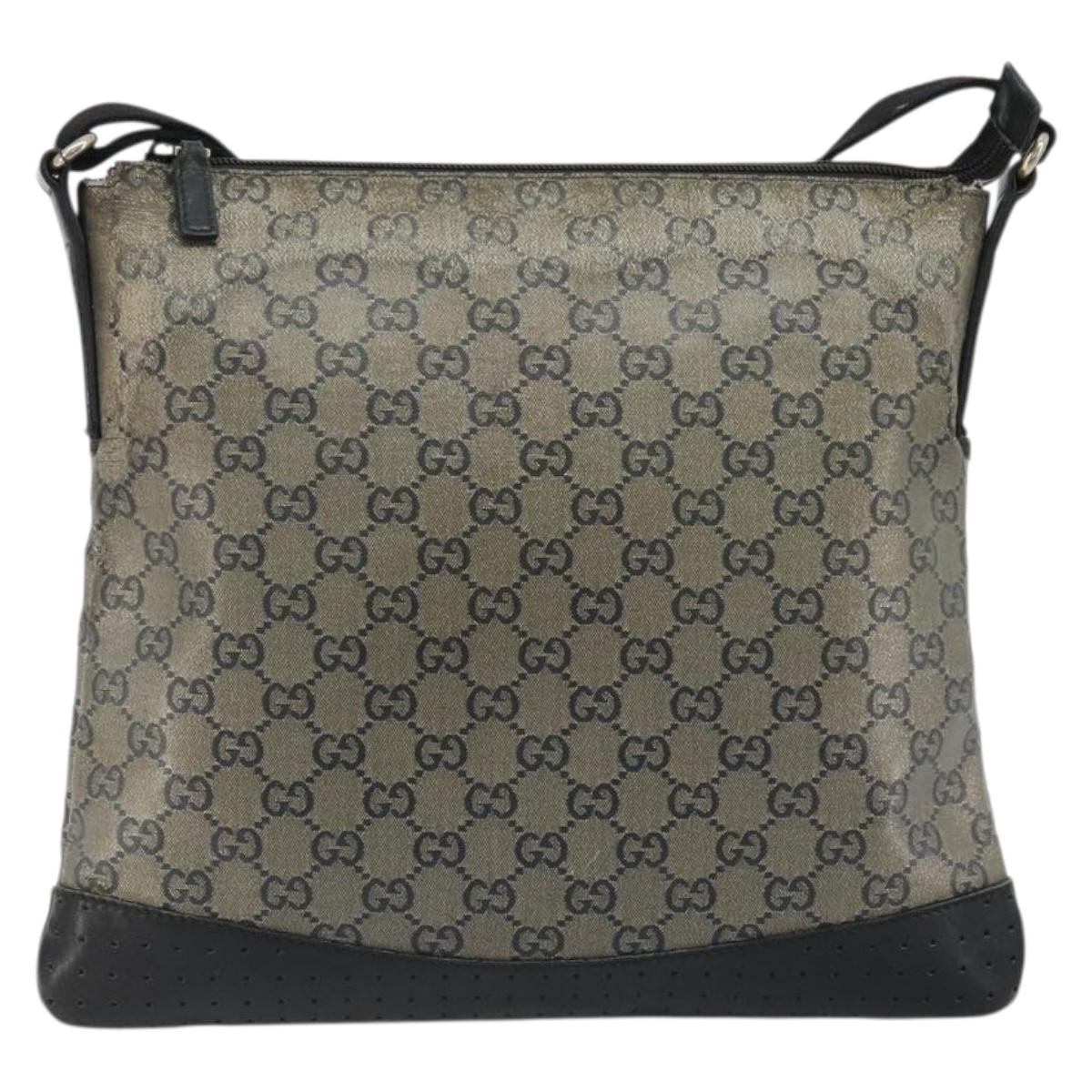 GUCCI GG Crystal Shoulder Bag Coated Canvas Navy Gold 145857 Auth 176367