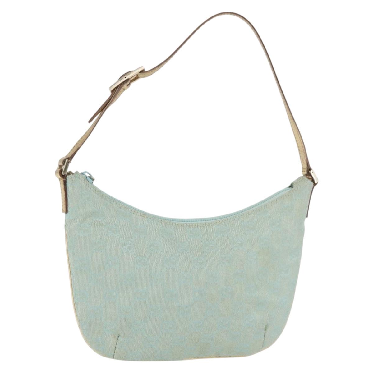 GUCCI GG Canvas Shoulder Bag Light Blue Gold 005 0813 Auth 176372A