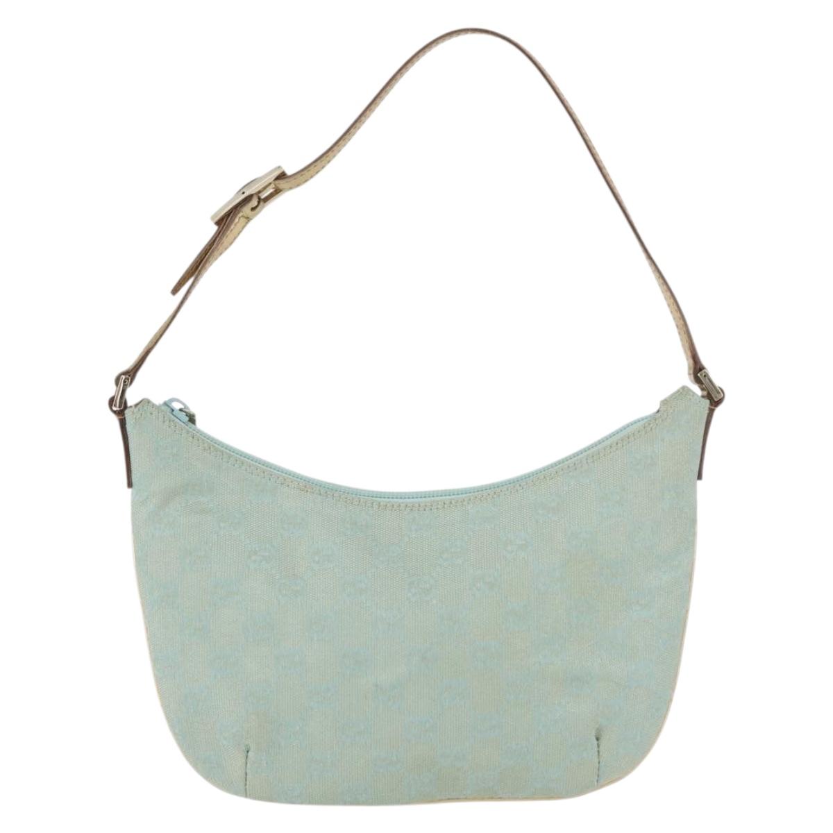 GUCCI GG Canvas Shoulder Bag Light Blue Gold 005 0813 Auth 176372A