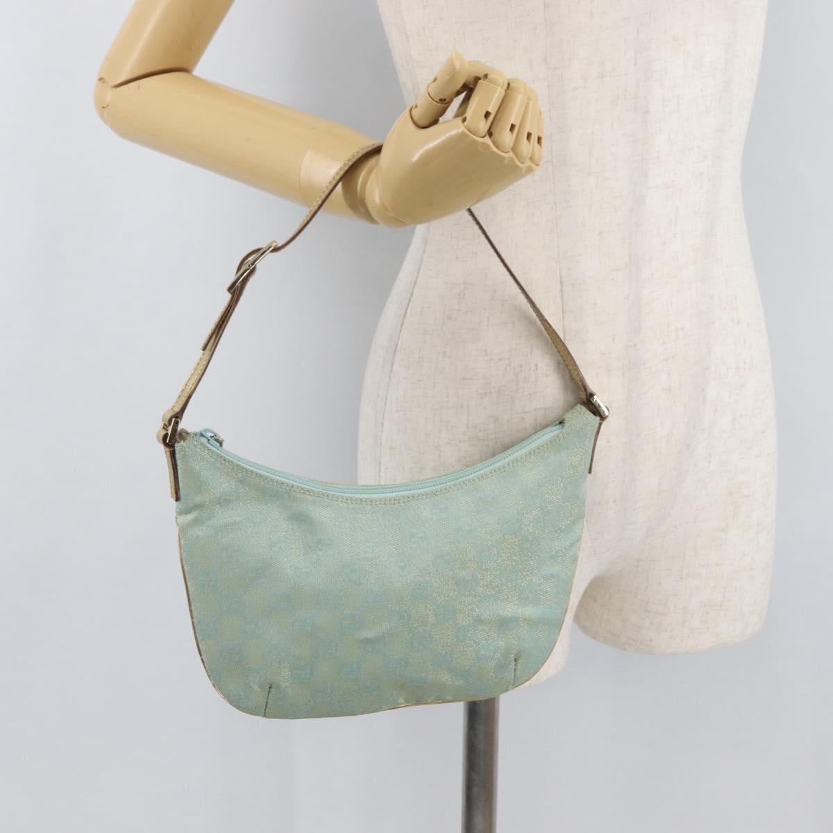GUCCI GG Canvas Shoulder Bag Light Blue Gold 005 0813 Auth 176372A