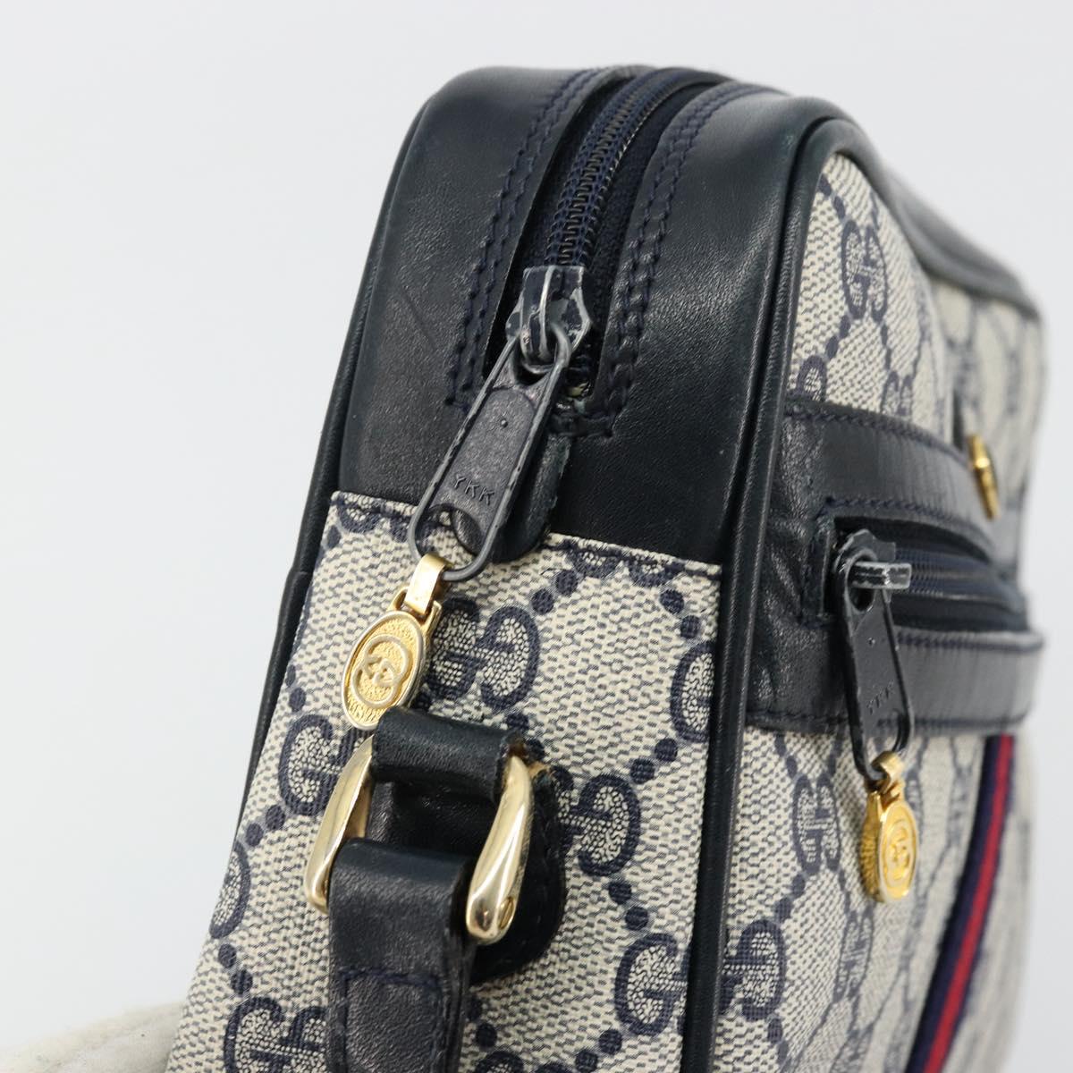 GUCCI GG Supreme Sherry Line Shoulder Bag PVC Navy Gold 010 378 Auth 176374