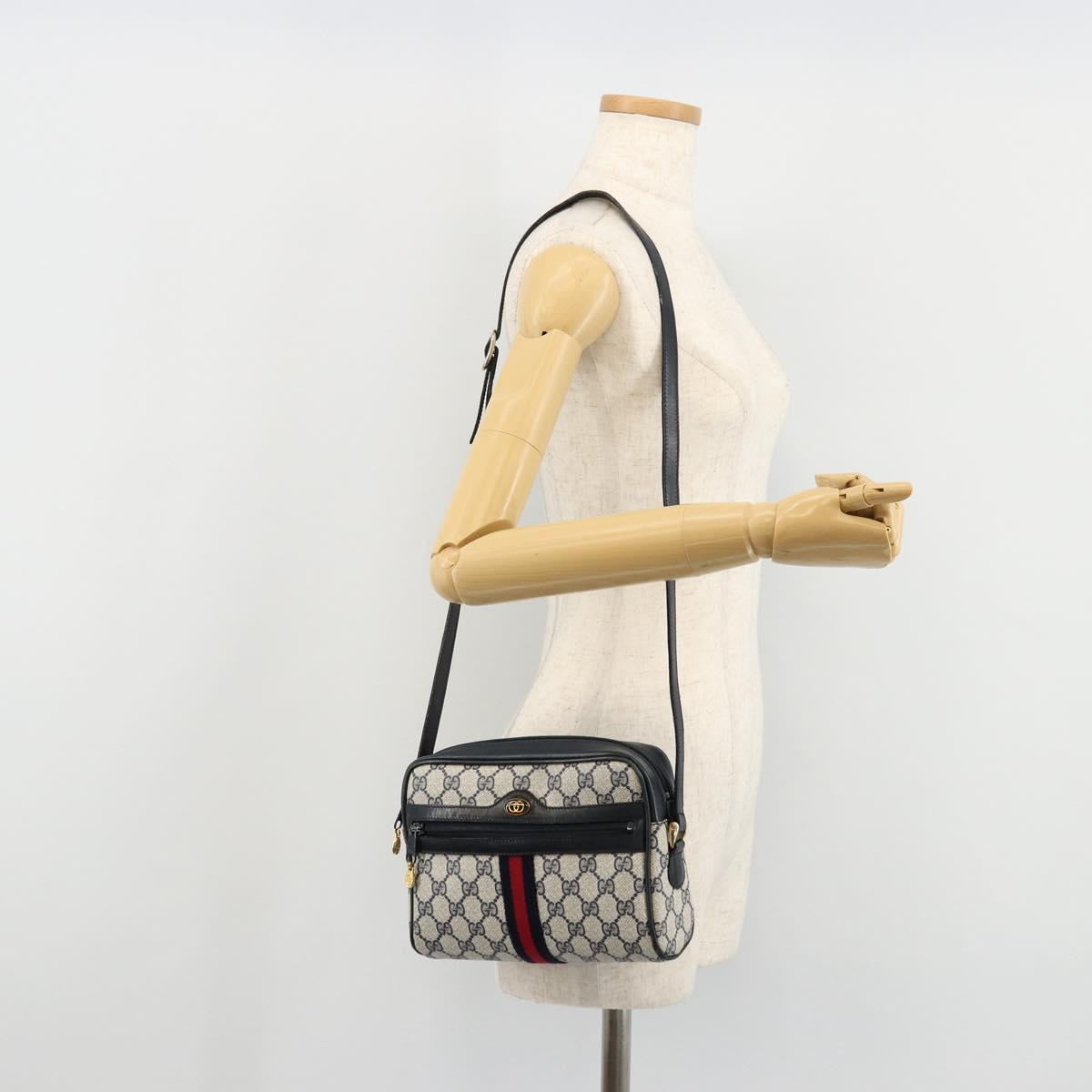 GUCCI GG Supreme Sherry Line Shoulder Bag PVC Navy Gold 010 378 Auth 176374