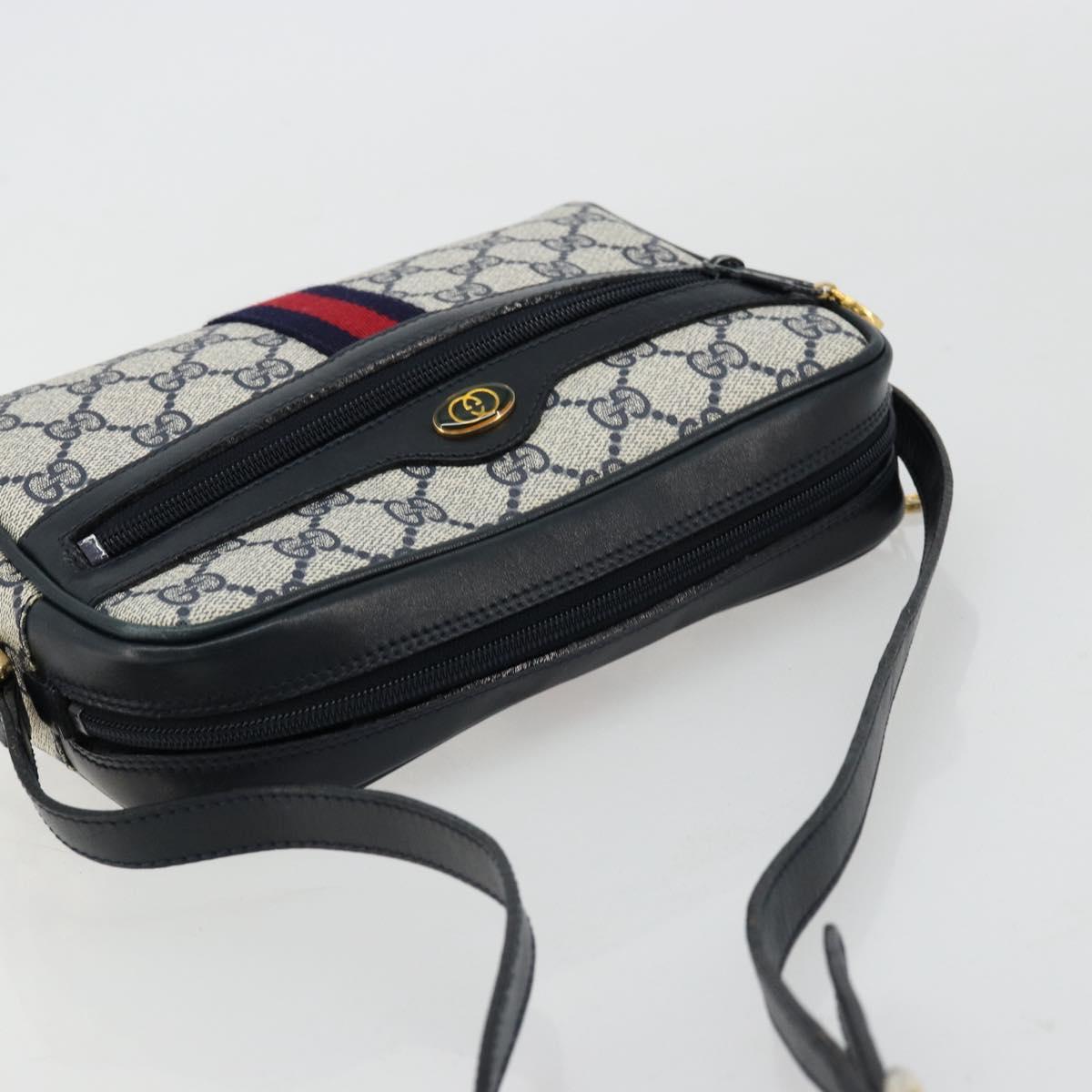 GUCCI GG Supreme Sherry Line Shoulder Bag PVC Navy Gold 010 378 Auth 176374