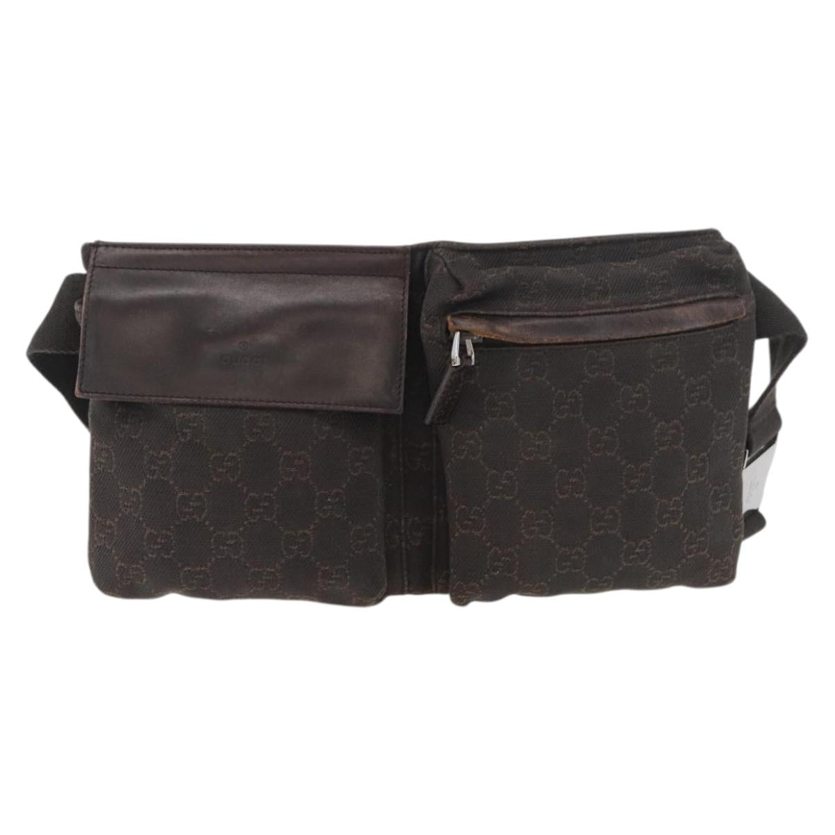 GUCCI GG Canvas Waist bag Dark Brown Silver 28566 Auth 176378