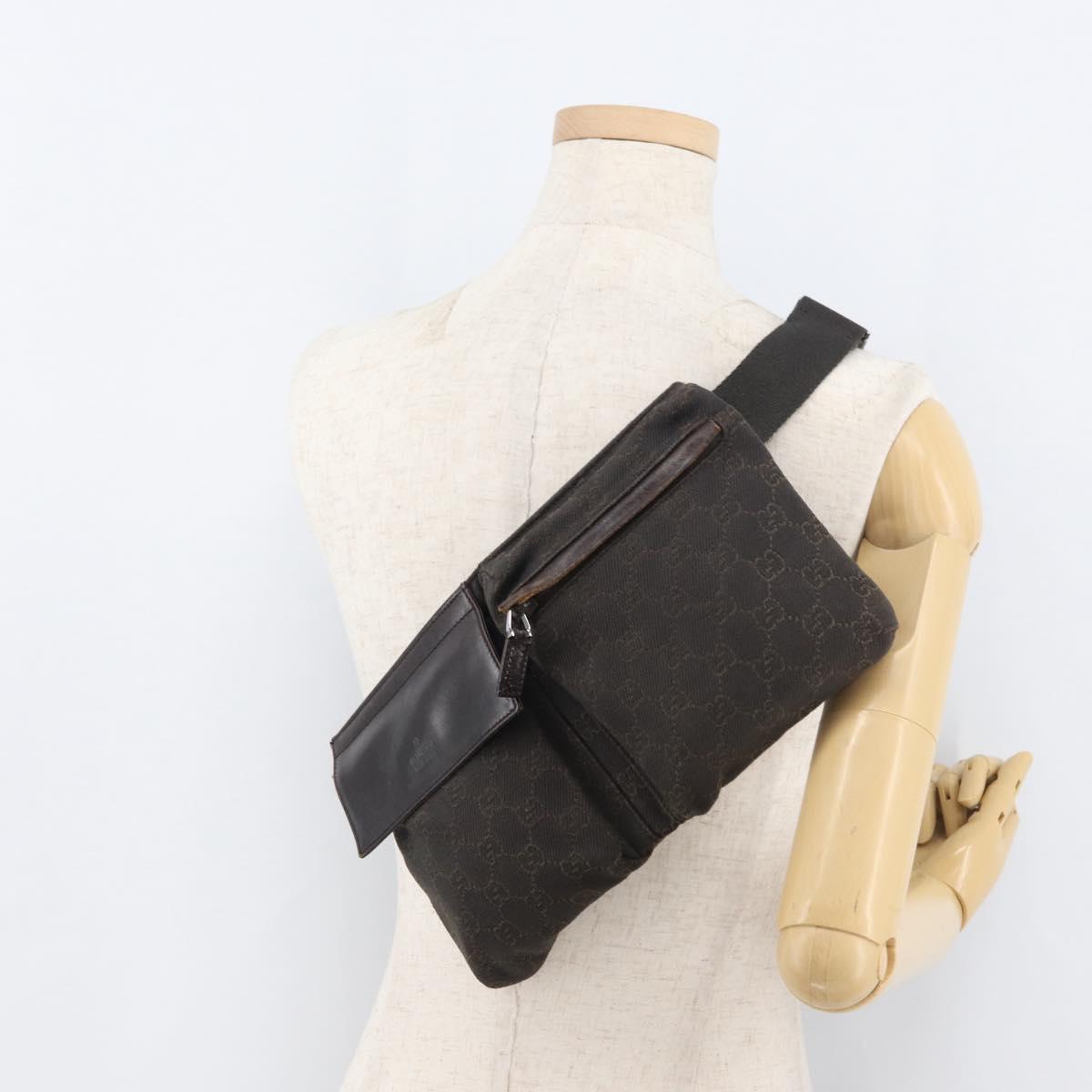 GUCCI GG Canvas Waist bag Dark Brown Silver 28566 Auth 176378