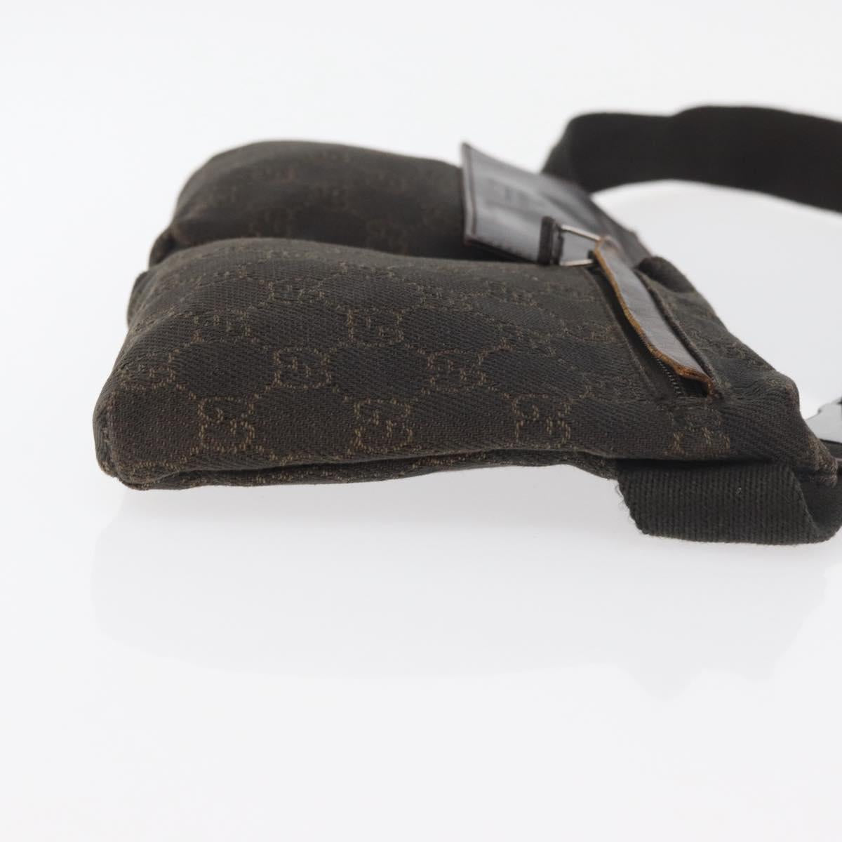 GUCCI GG Canvas Waist bag Dark Brown Silver 28566 Auth 176378