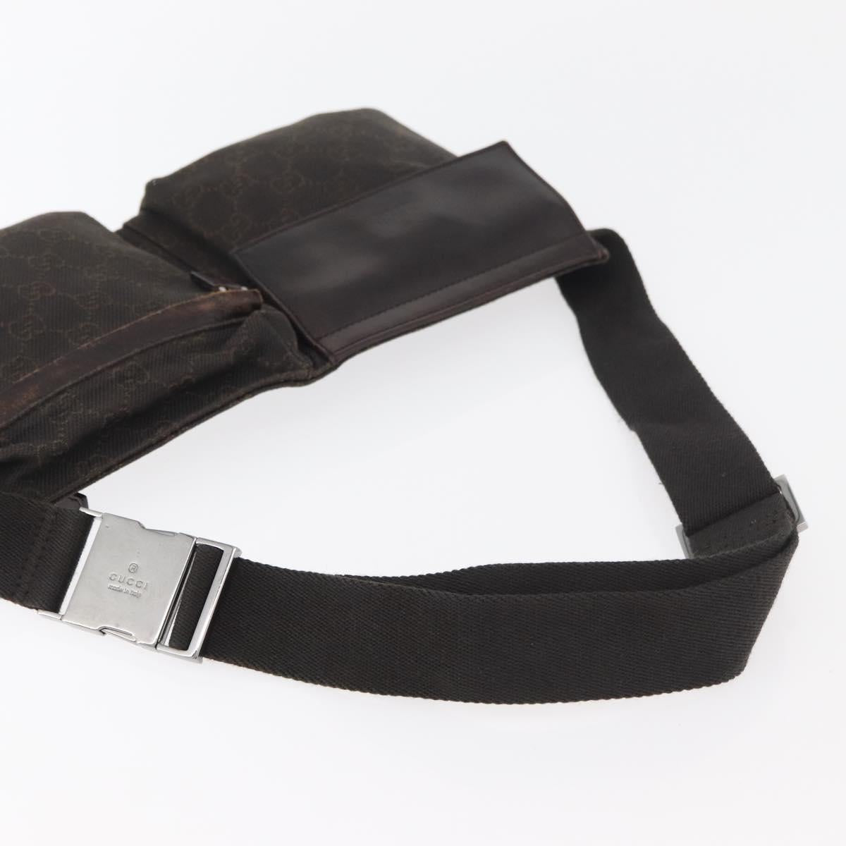 GUCCI GG Canvas Waist bag Dark Brown Silver 28566 Auth 176378