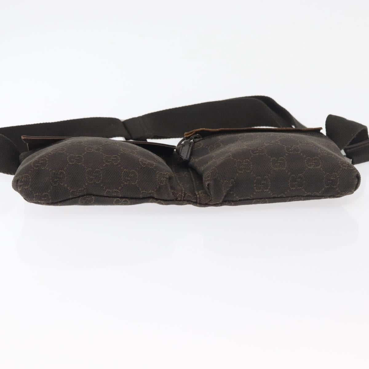 GUCCI GG Canvas Waist bag Dark Brown Silver 28566 Auth 176378