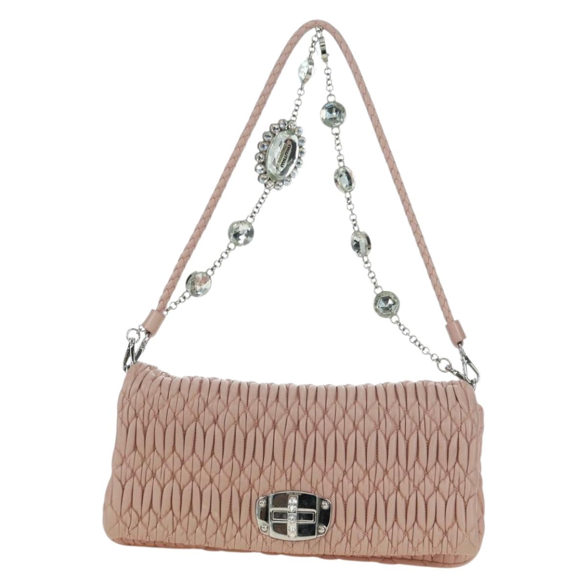 Miu Miu Matelasse Chain Shoulder Bag Leather 2way Pink Silver Auth 176382SAM