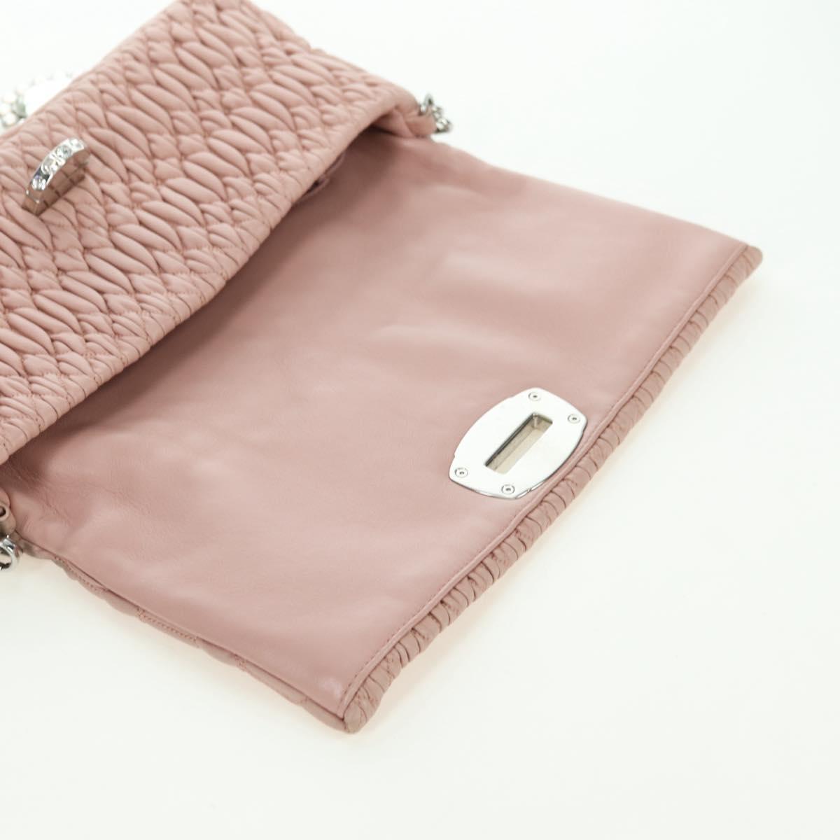 Miu Miu Matelasse Chain Shoulder Bag Leather 2way Pink Silver Auth 176382SAM