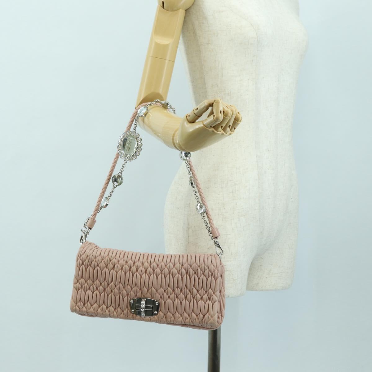 Miu Miu Matelasse Chain Shoulder Bag Leather 2way Pink Silver Auth 176382SAM