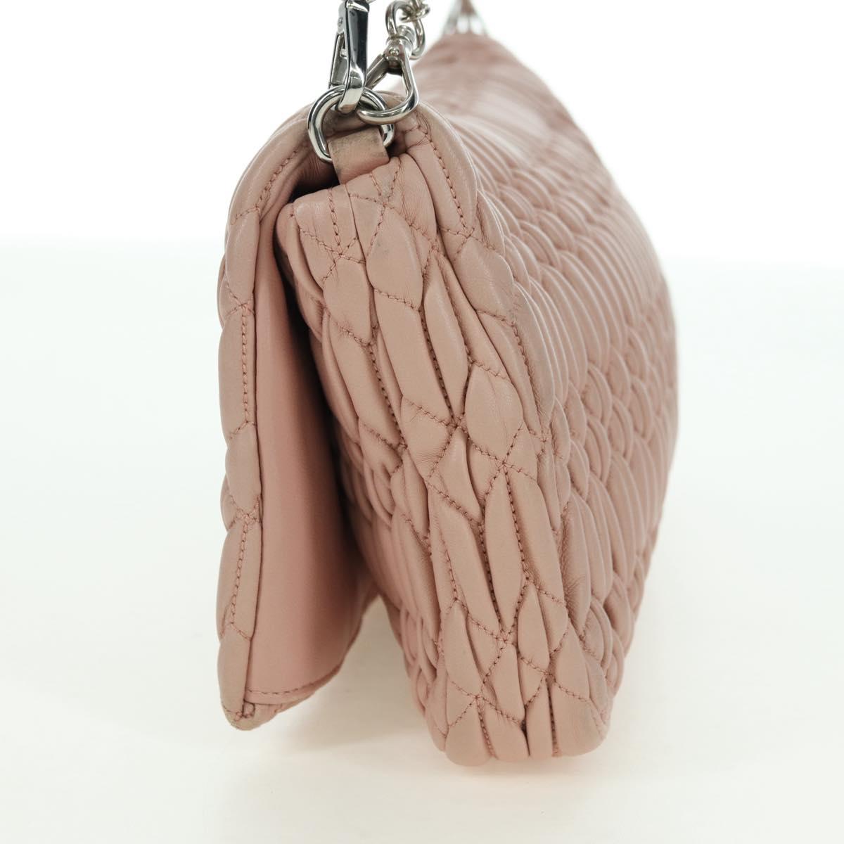 Miu Miu Matelasse Chain Shoulder Bag Leather 2way Pink Silver Auth 176382SAM