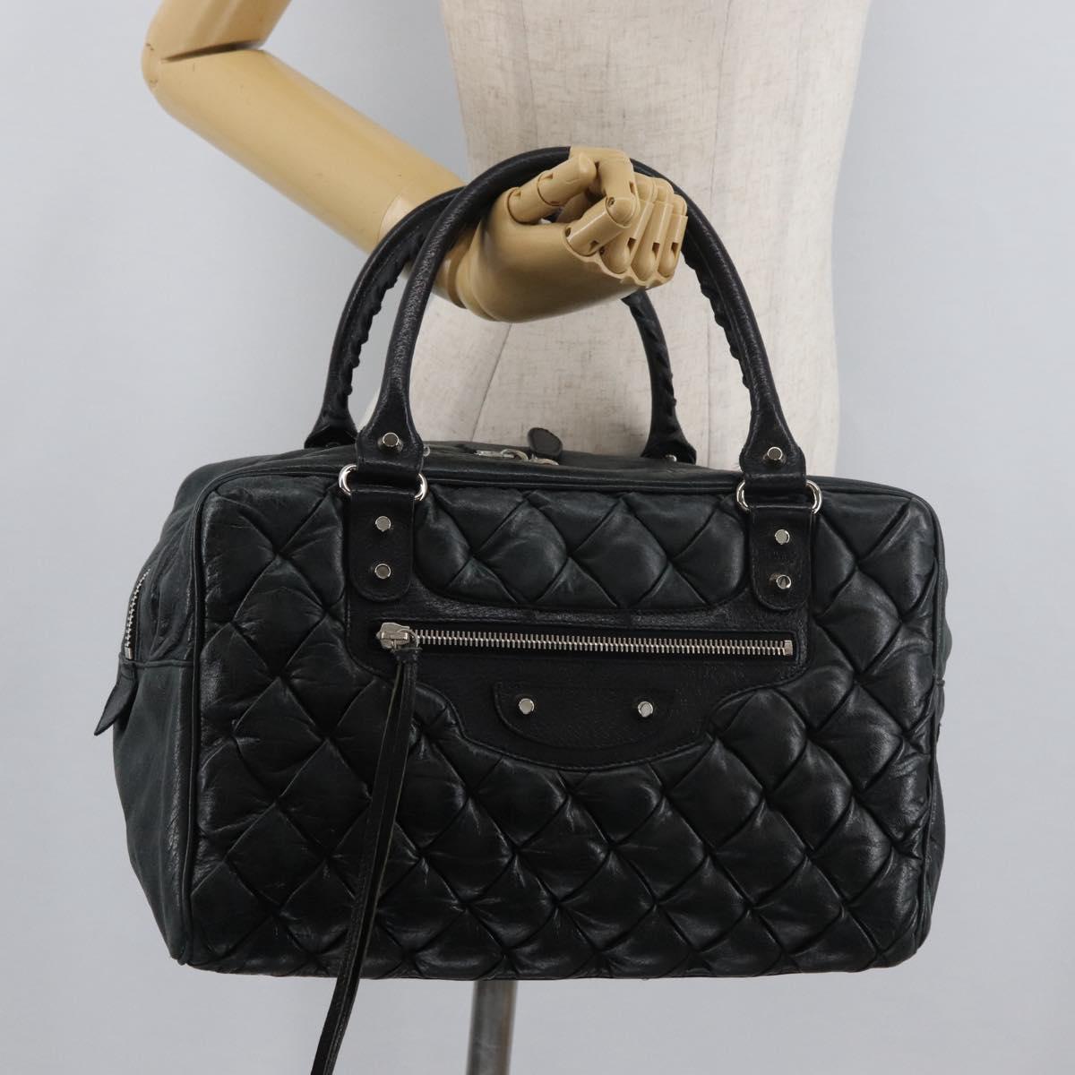BALENCIAGA The Matelasse Hand Bag Leather Black Silver 168031 Auth 176383A